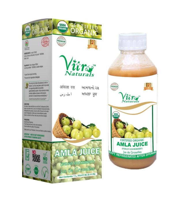 VITRO Naturals Certified Organic Amla Juice 1L | Good For Digestion And Immunity Booster | No Sugar Added | Suitable for Vegetarians