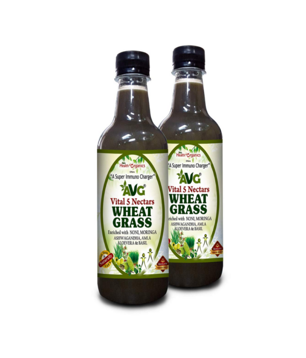 AVG Health Organics Wheat Grass Plus Juice with Ashwagandha, Noni, Moringa, Tulsi, Giloy, Amla & Aloevera -500 ml (Pack of 2)