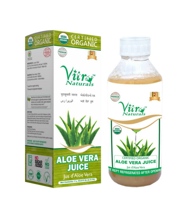 VITRO Naturals Certified Organic Aloe Vera Juice 1L | Natural Juice with Fiber for Building Immunity | For Clear Skin | Digestive Benefits