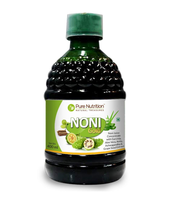 Pure Nutrition Noni Gold Noni Juice Concentrate with Garcinia, Aloe Vera, Amla, Ashwagandha and grape seed Extract- 400ml