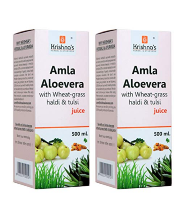 Krishna's Herbal & Ayurveda Amla Aloe Vera Wheat Grass Haldi Tulsi Juice - 500 ml (Pack of 2)