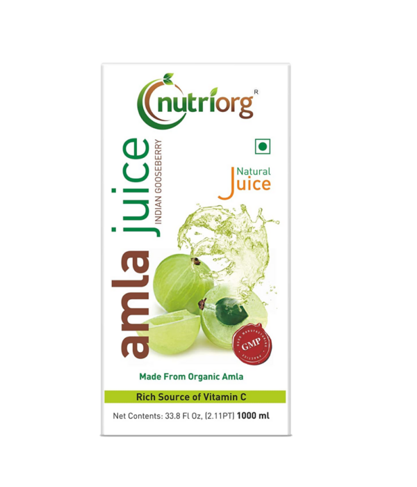 Nutriorg Natural Amla Juice 1 L | Made from 100% Organic Produce | Company- Owned Farmland| Power House of Vitamin C