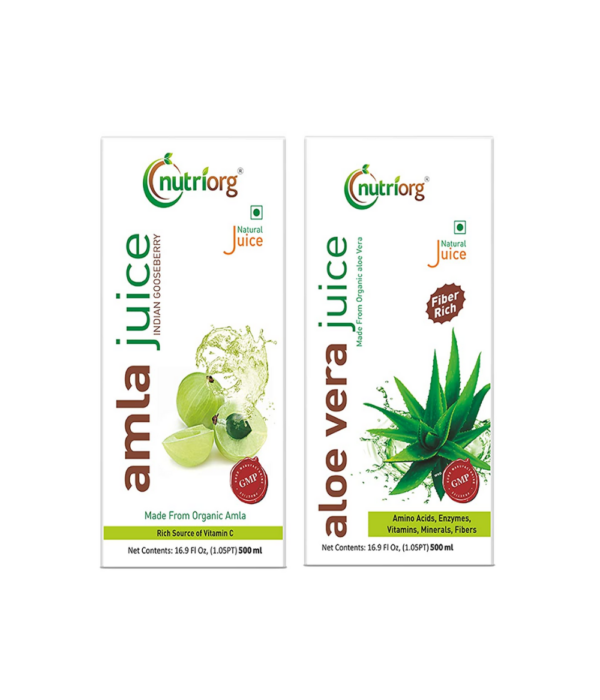 Nutriorg Amla & Aloe Vera Juice - 1000 Ml (Pack of 2 - 500 each) | Organically Grown| Immunity Booster | Detoxification
