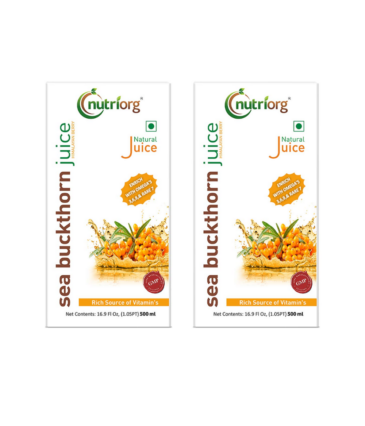 Nutriorg Sea Buckthorn Juice - 500ml (Pack of 2) | Himalayan Berries| Rich Omega 3,6,9,7 | Vitamin C Rich