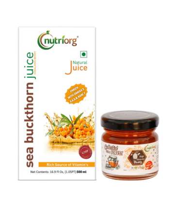 Nutriorg Seabuckthorn Juice - 500ml (Get Free 50g Organic High Altitude Honey) | Himalayan Berries | Omega Rich 3,6,9,7 | Vitamin C Rich